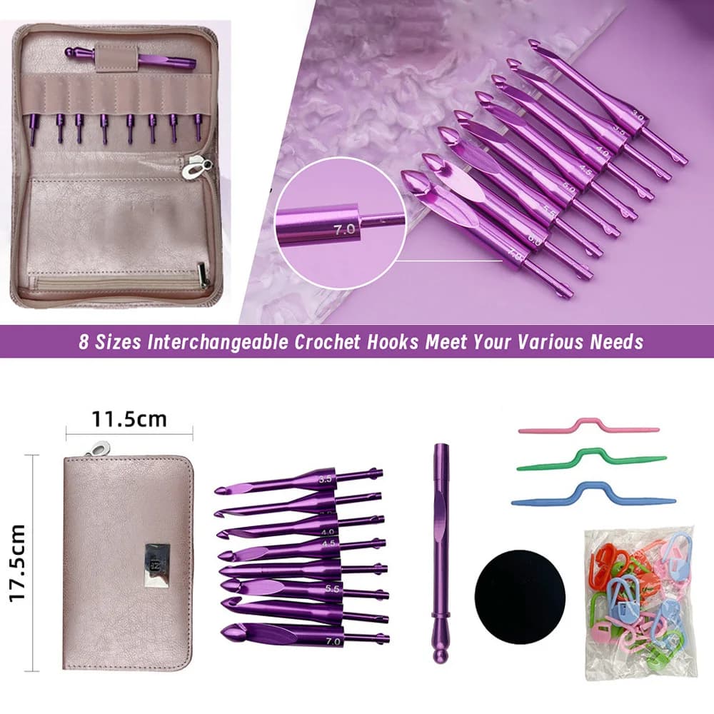 3.0‑7.0mm Multi‑Sizes Interchangeable Crochet Hooks Set Ergonomic Handle Needles with Storage Case for Beginners Crochet Lovers