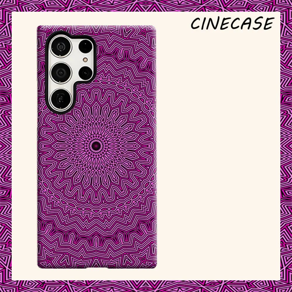 Pink Mandala Line Tile For Samsung Galaxy S26 S25 S24 A56 A36 Dual Layer Luxury Fashion Full Lens Protective Case