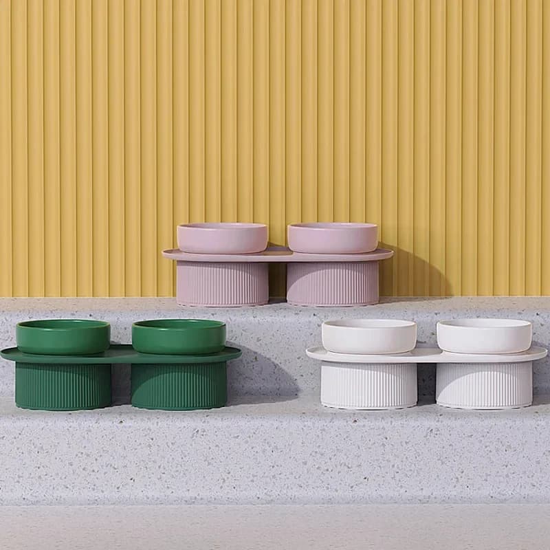 Cat Ceramic Bowl Dogs Double Food Water Feeders with Stand Nordic Pet Drinking Elevated Eating Bowls Cats Feed Accessories