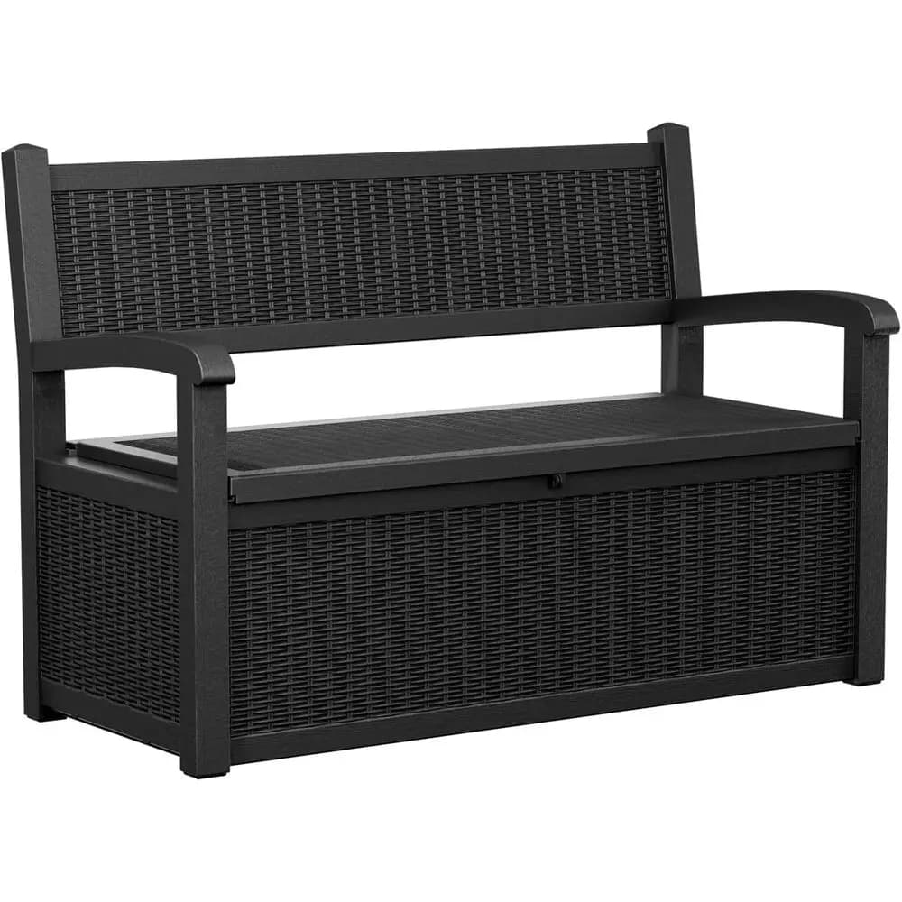 80 Gallon Waterproof Lockable Outdoor Storage Bench, Deck Box for Patio, Garden, and Porch, Ideal for Tools and Cushions (Black)