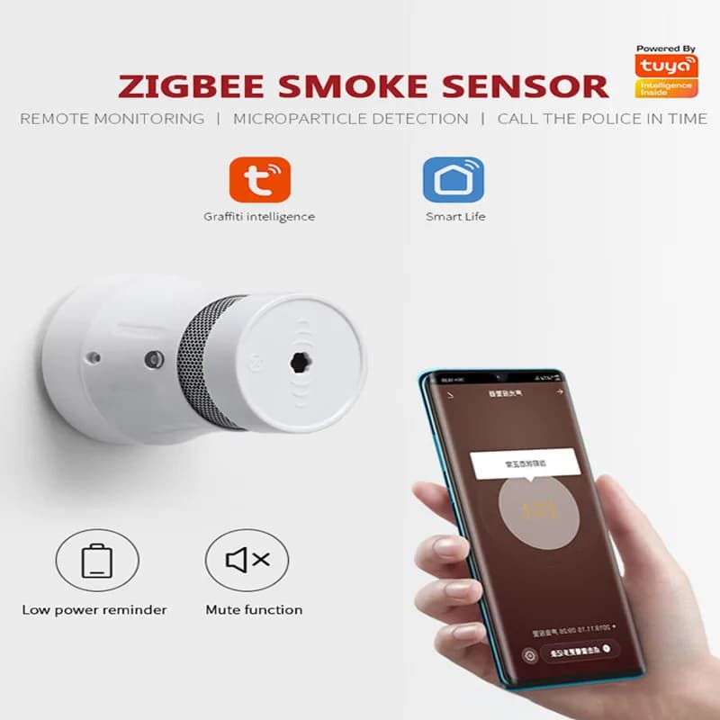 Rilevatore di Fumo Intelligente Tuya Graffiti Zigbee, Allarme Wireless per Perdite di Gas, Sensore di Rilevamento Incendi Domestico a Basso Consumo, Notifica Remota
