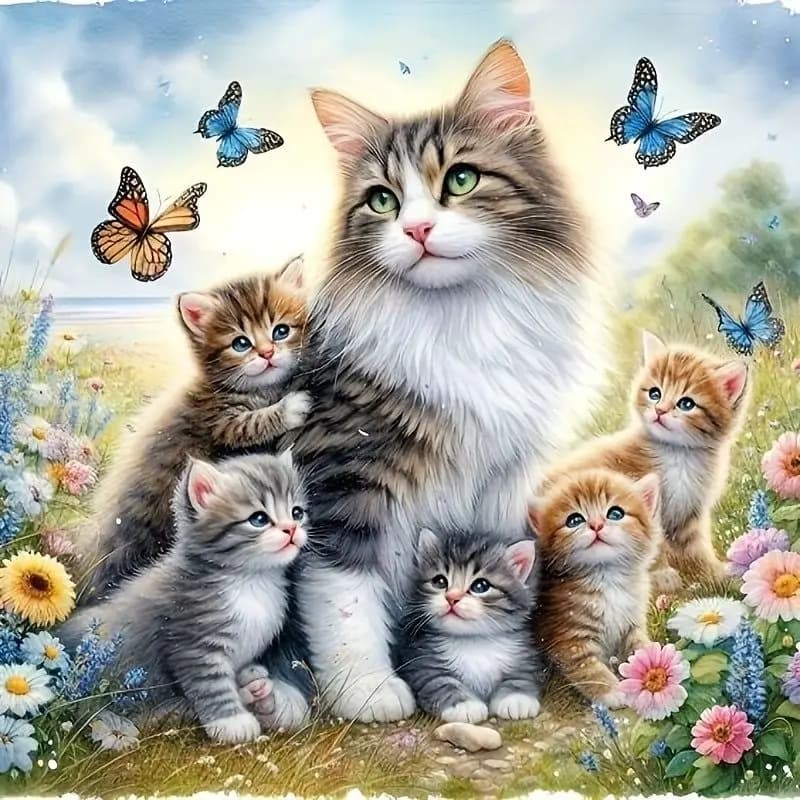 SDOYUNO Pittura diamante fai da te Animale Gatto Fiori Pieno di strass Ricamo Punto croce Farfalla Mosaico Immagine da parete
