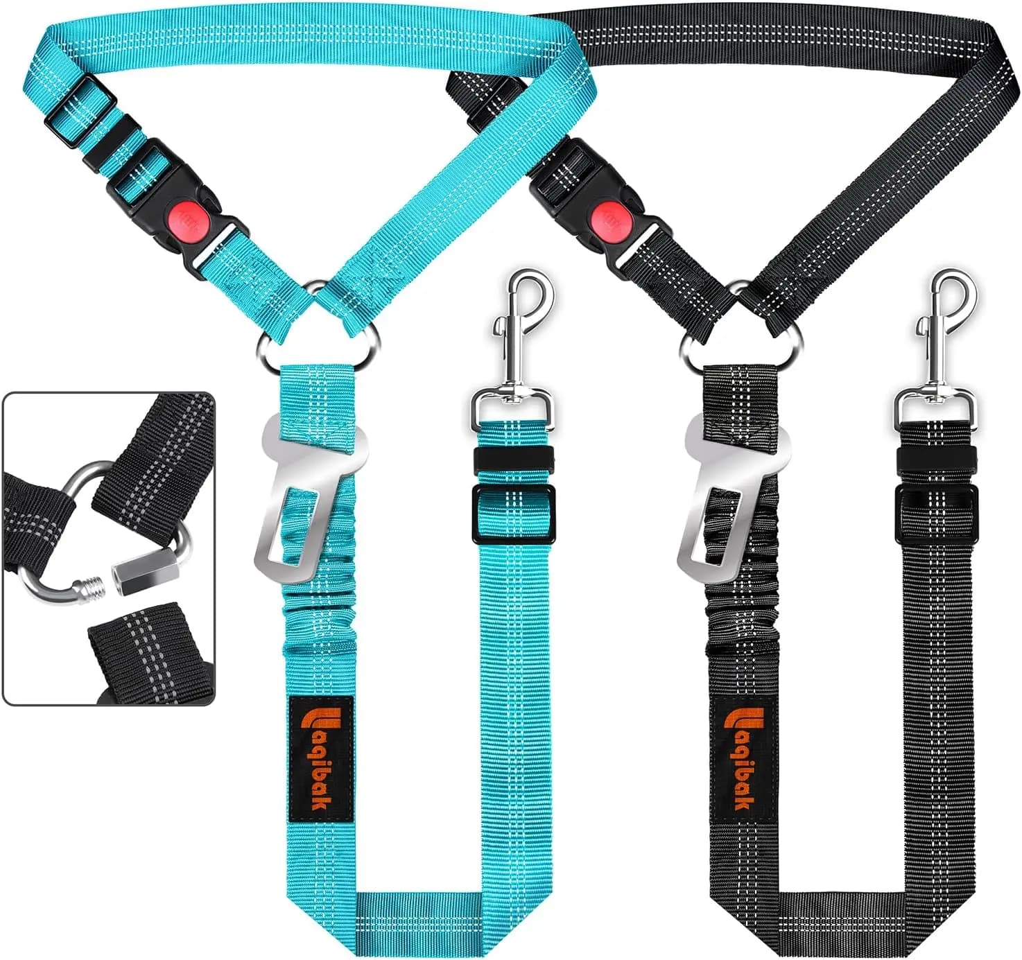 Cintura di Sicurezza Rimovibile per Cani in Auto, Guinzaglio Retrattile 3-in-1 con Cavo Riflettente Regolabile in Blu e Nero