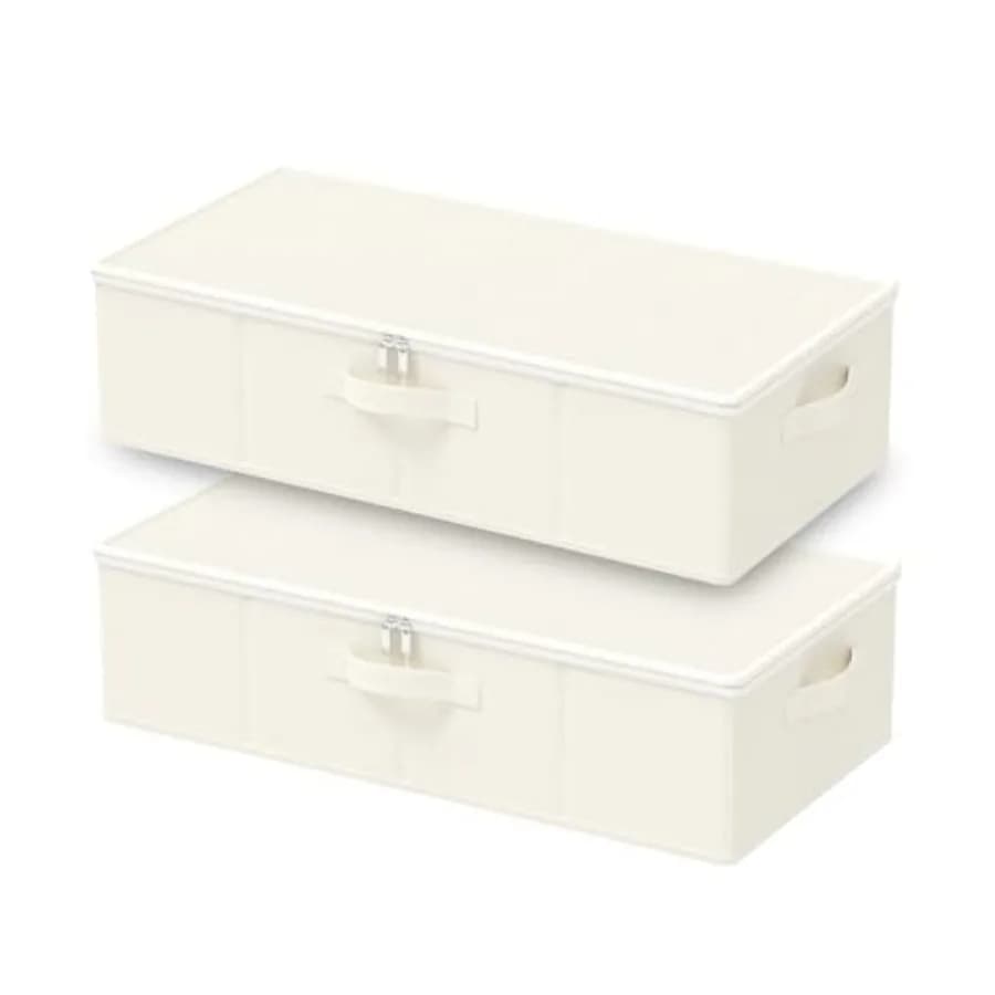 Contenitori Pieghevoli per Organizzazione Sotto il Letto, Organizzatori per Armadio con Maniglie, Cesto Organizzatore Sottolletto con Cerniera, Confezione da 2, Beige