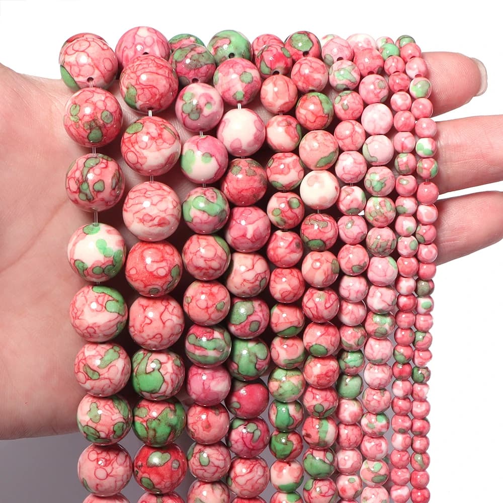 4 6 8 10 12mm Pink Green Colorful Rain Jaspers Round Beads Natural Loose Stone Beads For DIY Jewelry Making Bracelet Necklace