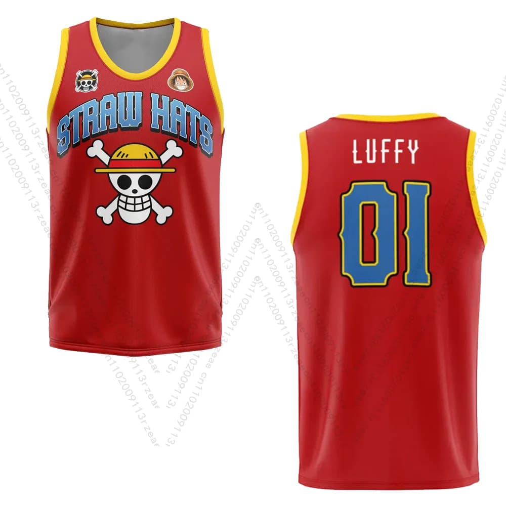 Rufy Jolly Roger One Piece Anime Canotta da uomo Cosplay Rufy Y2K Stampa Palestra Maglietta Casual Traspirante Sport Bambino Gilet da basket