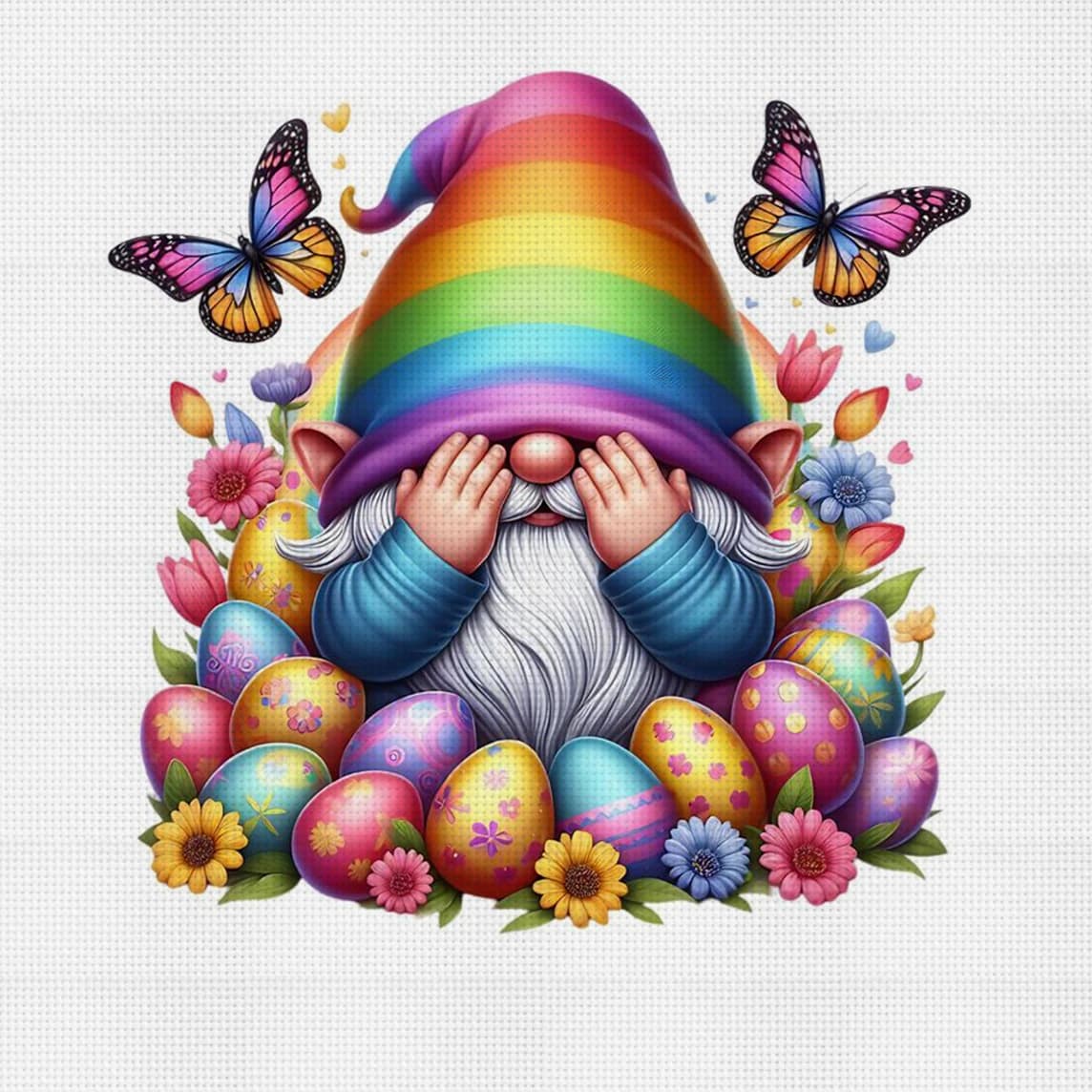 Kit Punto Croce Gnomo Arcobaleno Primaverile Fai da Te 11CT Ricamo Decorazione Murale Casa Regalo Materiale Fatto a Mano Senza Cornice Semilavorato 36×36cm