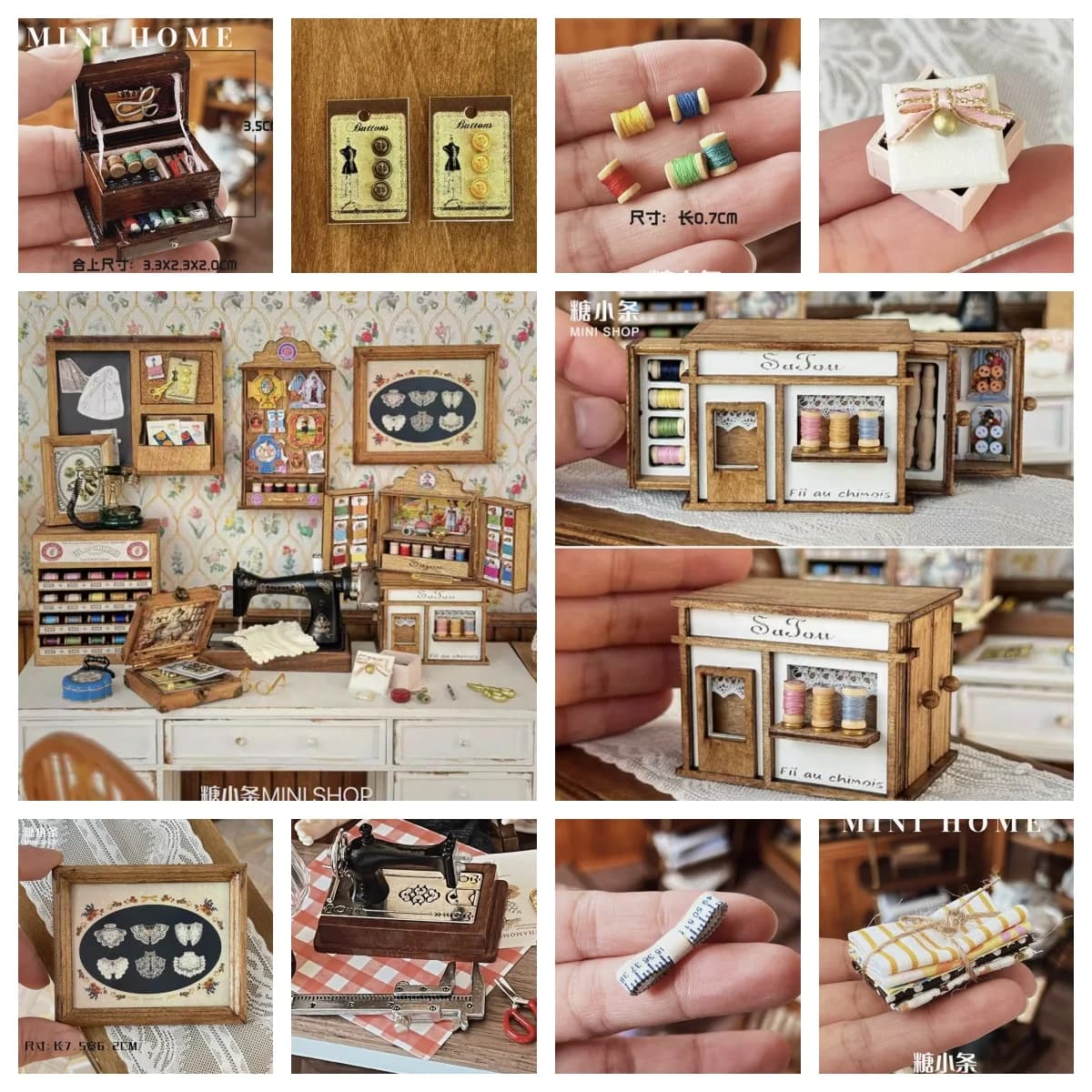 Kit da cucito in miniatura Piccola macchina da cucire Forbici Misura di nastro Accessori per strumenti Stampo per decorazioni per la camera artigianale realistica per casa delle bambole BJD