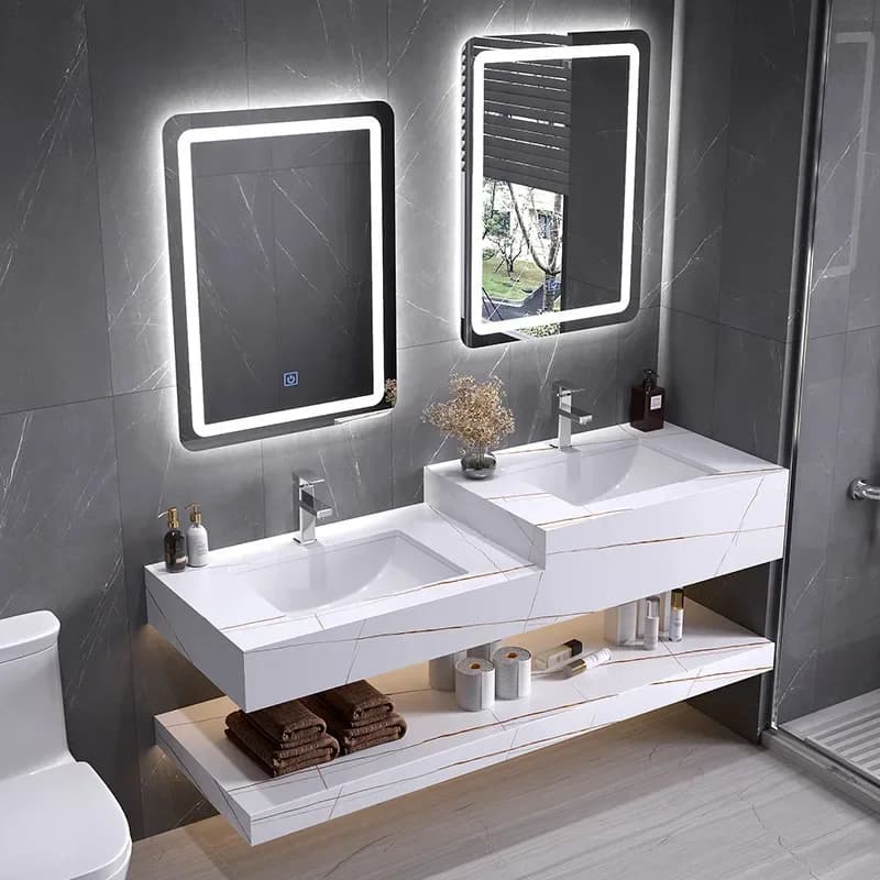 Armadi da bagno moderni di lusso Specchio intelligente in ceramica ardesia Doppio lavabo Organizzatore da bagno Archivadores Mobili alla moda