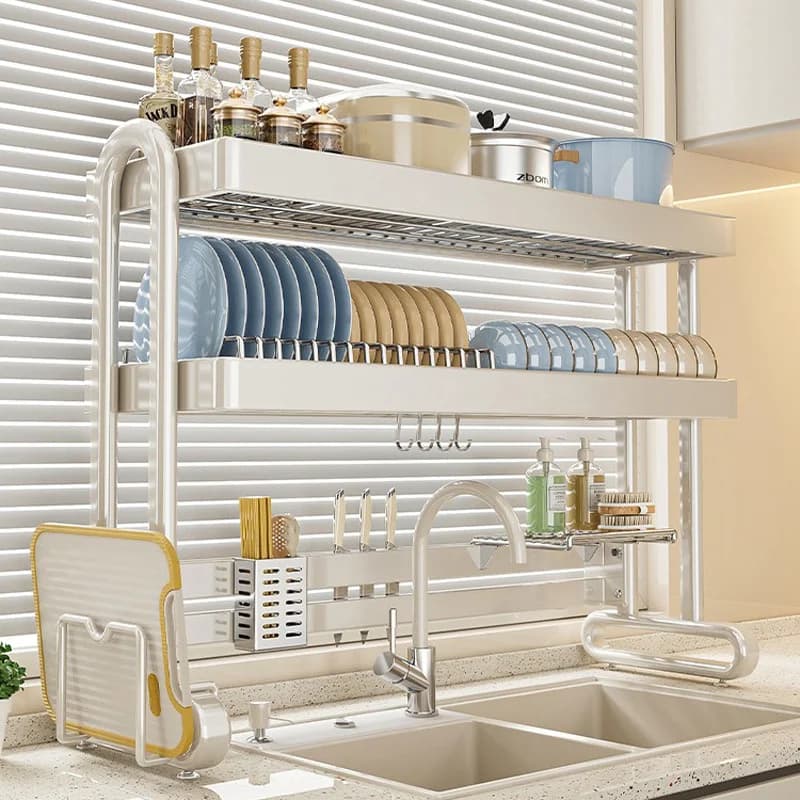 Scaffale per lavello da appoggio, scolapiatti per ciotole, scaffale in acciaio inossidabile, portaoggetti da cucina, portapiatti, posate, coltello, cucchiaio, lavello, set organizer