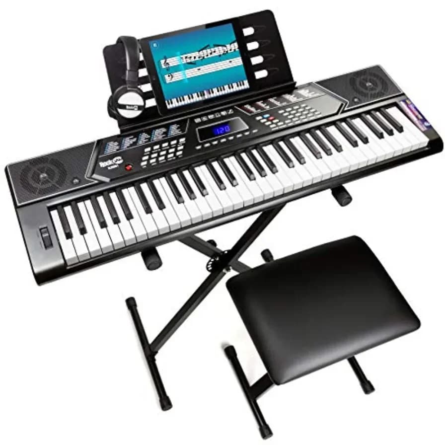 Supporto per pianoforte con tastiera a 61 tasti con kit di curvatura del passo Cuffie da banco per pianoforte Accesso semplice dell'app per pianoforte e adesivi per banconote per la casa