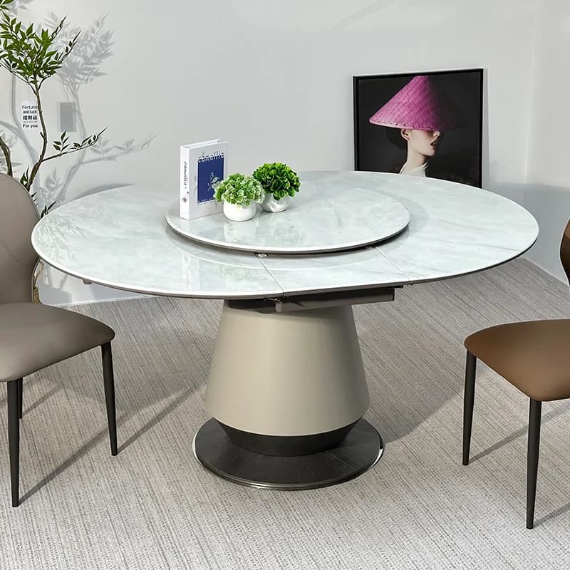Italian minimalist microcrystalline stone telescopic round dining table large flat oval rotating dining table light luxury 54 ho