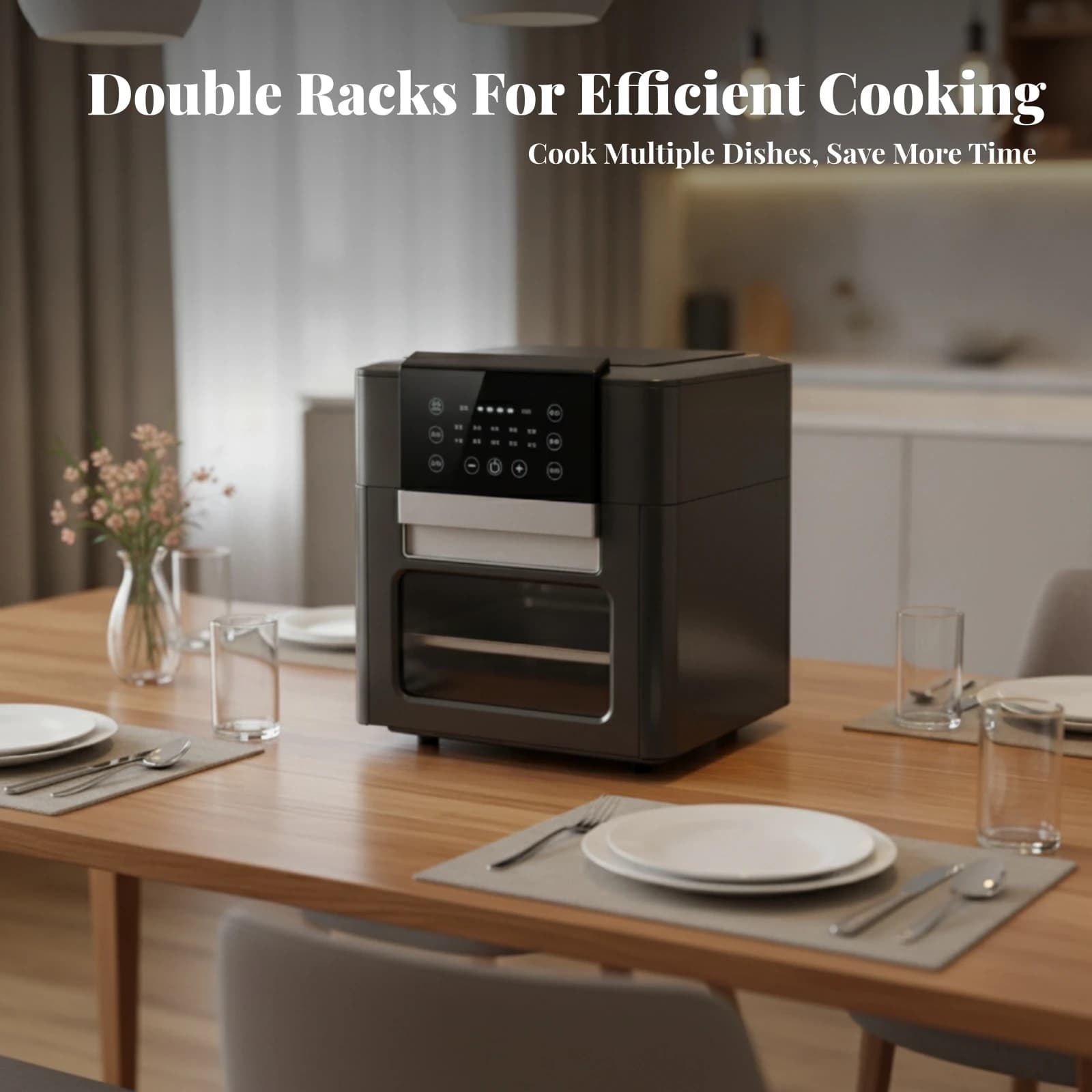 Tabletop Air Fryer Oven Small Appliance Space Gray Metal Body Air Fryer Oven Compact Design