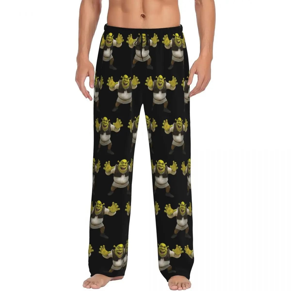 Pantaloni Pigiama Personalizzati con Stampa S-shreks, Divertenti Cartoni Animati, Abbigliamento da Notte per Uomo con Tasche