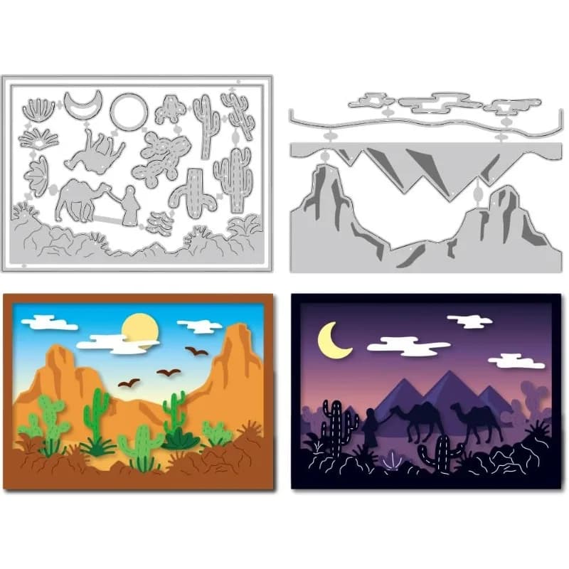 2pc Layered Desert Landscape Board Stelle Card Stitch Die Cut in Carbon Steel Stencil Card Making Scrapbooking