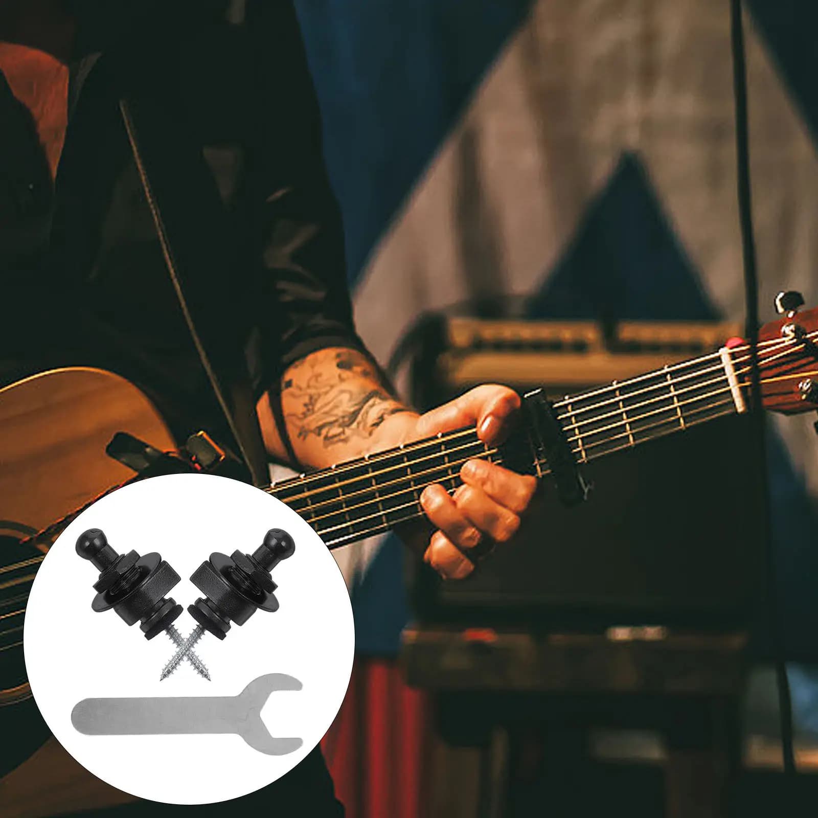 2 Pezzi Bloccacinghia Professionali in Metallo per Chitarra Acustica, Elettrica, Basso, Ukulele, Perni di Fissaggio con Chiave Inclusa