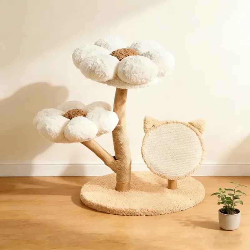 Natural Solid Wood Cat Tree Tower Indoor Scratching Post Climbing Frame Pet House Nest Eco Friendly Furniture for Home