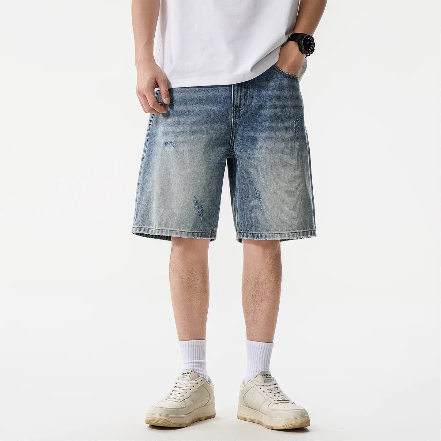 2026 Men's Summer Cotton Denim Shorts Classic Retro Brand Clothing Youth Fashion Daily Casual Straight Jeans Medium Pants