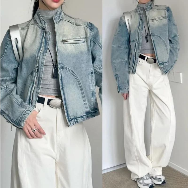 Giacca di jeans vintage lavata da donna, nuova collezione primavera autunno, casual e versatile, stile streetwear, abbigliamento da lavoro, cool