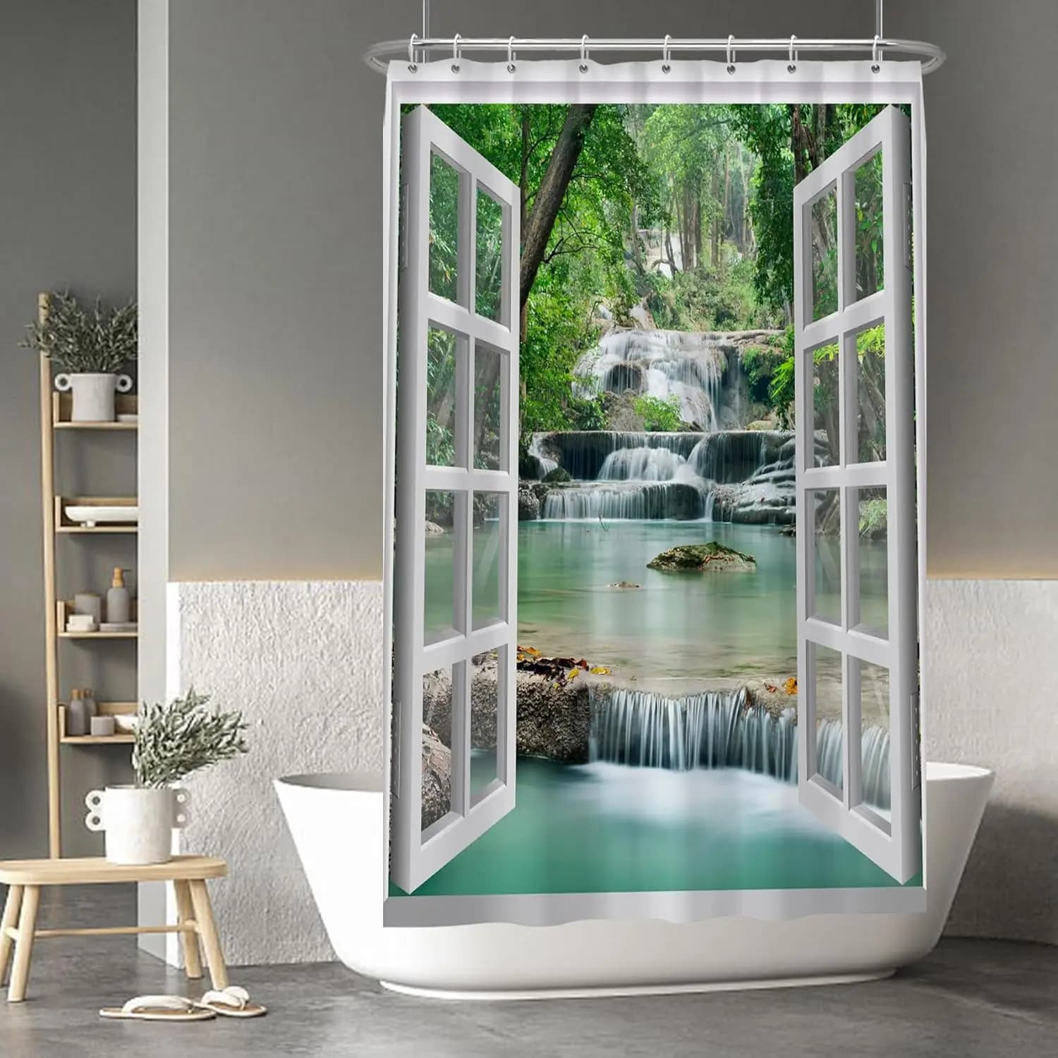 Baocicco Natura Paesaggio Tenda da doccia Estate Foresta Fiume Giungla Cascata Lago Finestra Paesaggio Tende da doccia Decorative per