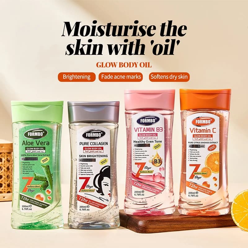 Olio per Massaggi Corpo con Acido Kojico e Vitamina C 200ml, Olio Corpo Idratante Profondo al Collagene e Aloe Vera per una Pelle Liscia e Radiosa