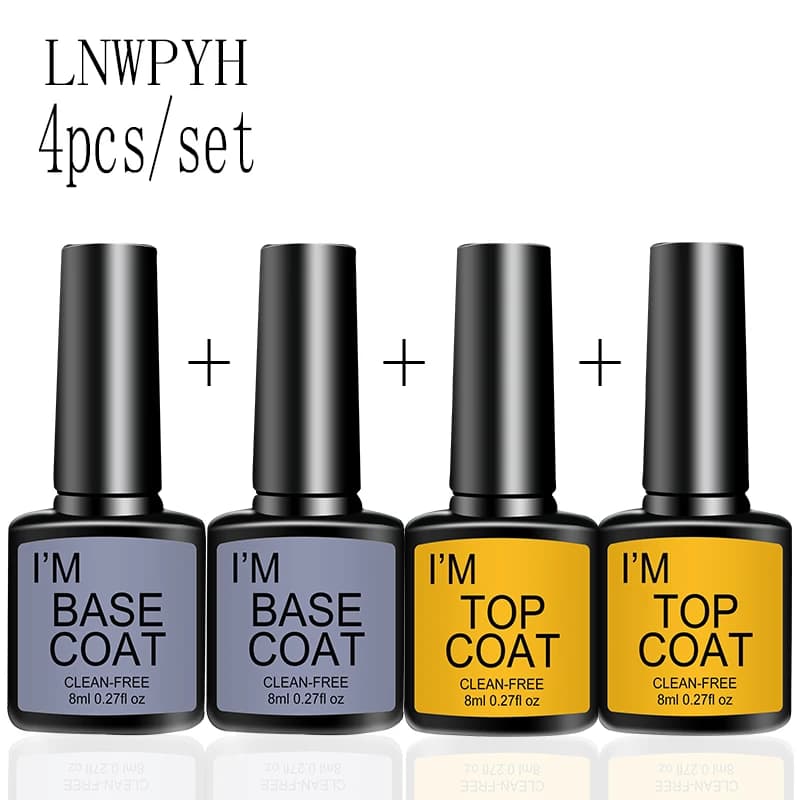 Kit of transparent gels Quiska 4 pieces/set, top coat and base coat, glaze semi-permanent gel for nail art, manicure, removable with immersion, UV LED gel enamels.