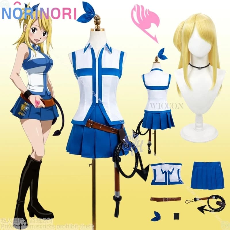Anime FAIRY Lucy Cosplay Sexy Blue White Sleeveless Y2K Top Short Mini Dress Kawaii Copricapo Halloween party