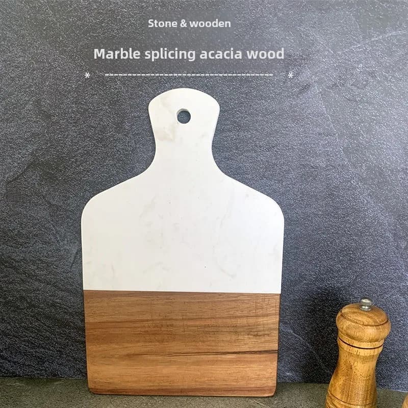 Vassoio da portata in legno di marmo, tagliere in acacia per cucina, tagliere reversibile per pizza e pane con scanalatura per succo