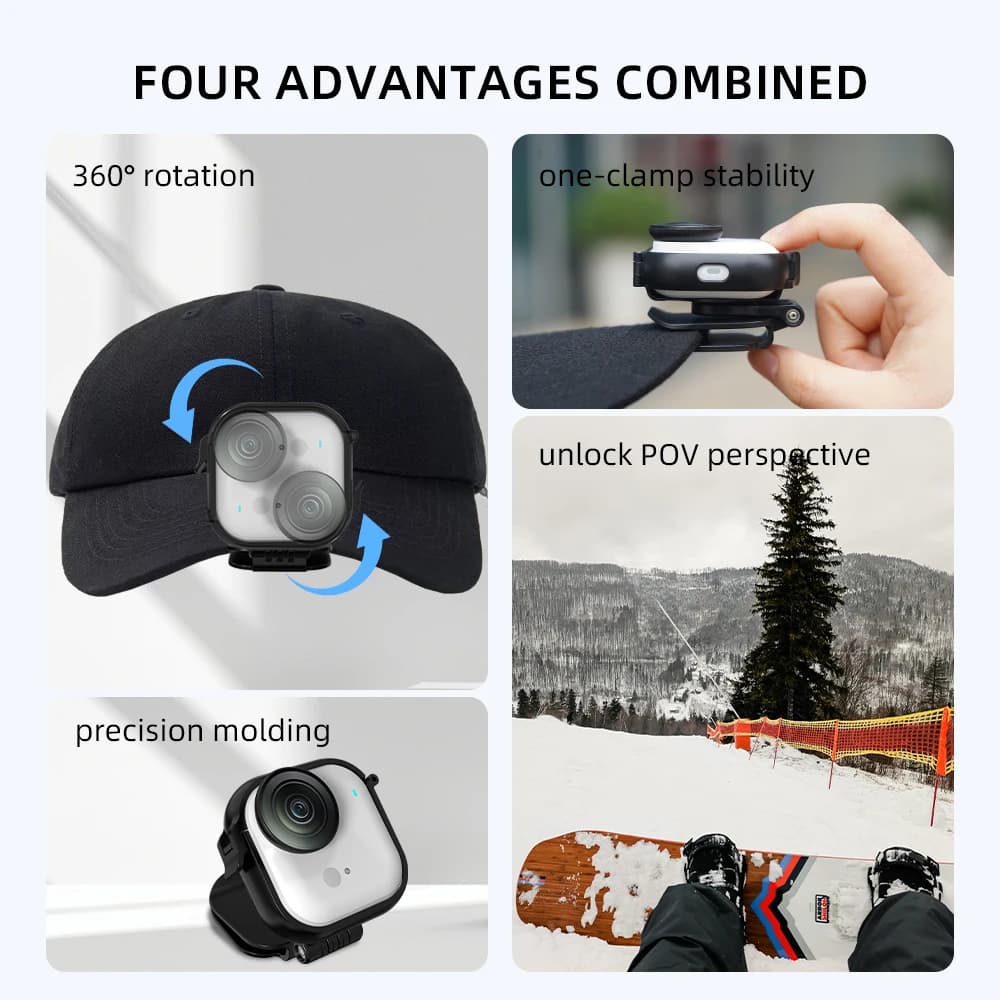 Ultra Brim Clip for Insta360 GO, first-person viewing support for action camera, hat clip, cap clip