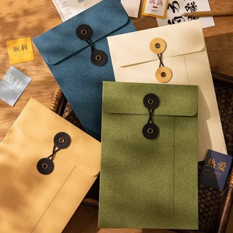 Busta in carta Kraft Borsa per documenti con file di biglietti a carica vintage con cravatta a corda con bottoni Borsa per biglietti d'auguri aziendali retrò
