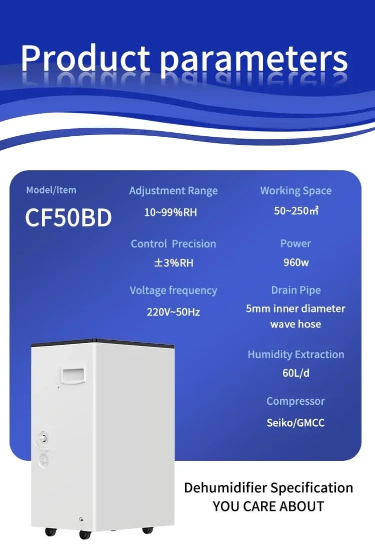 Deumidificatore Domestico con Compressore da 60L/Giorno per Magazzino/Casa