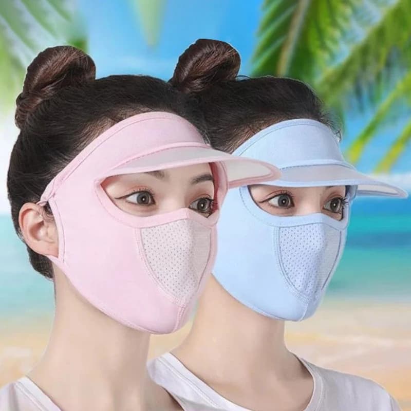 Anti-UV Full Face Sun Hat with Breathable Mesh and Ice Silk Mask, Ideal for Outdoor Work and Cycling in Summer