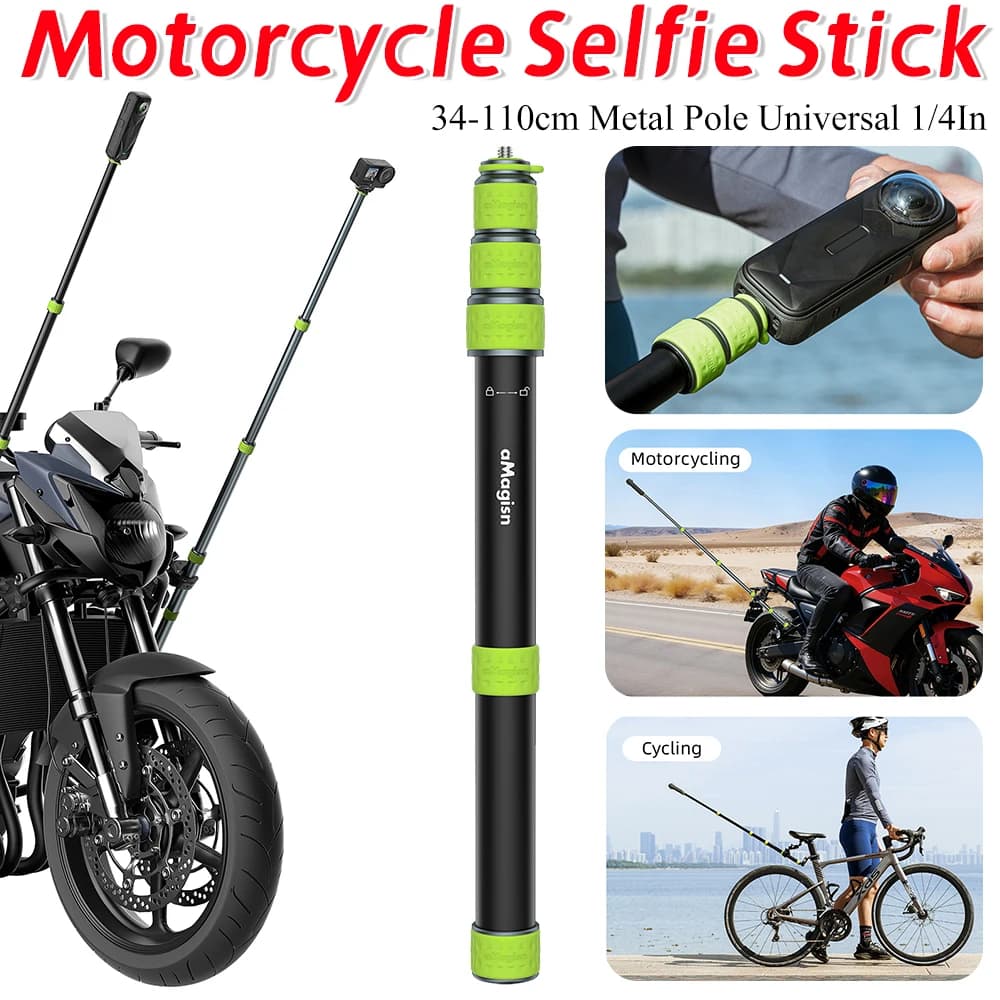 Bastone Telescopico in Lega di Alluminio Resistente all'Usura, Asta Selfie con Doppio Morsetto per Manubrio, Accessori per Ciclismo