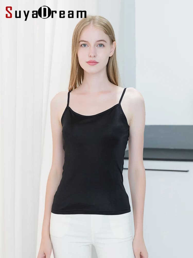 SuyaDream, Camis di seta da donna, vera miscela di seta, comode canottiere di base, serbatoi regolabili, magliette primavera estate 2024, Beige