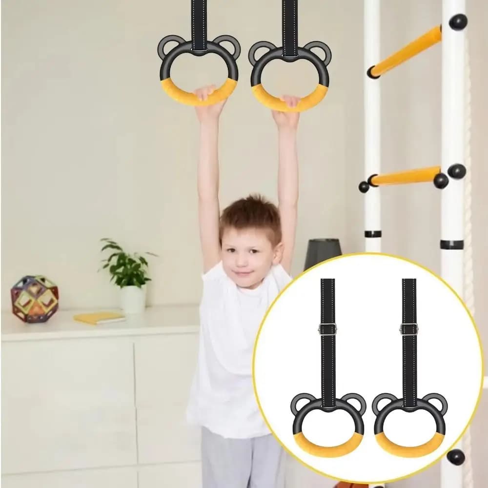 Gymnastics Rings with Adjustable Straps, Anti-slip Traction Bar, Strength and Fitness Training Tool