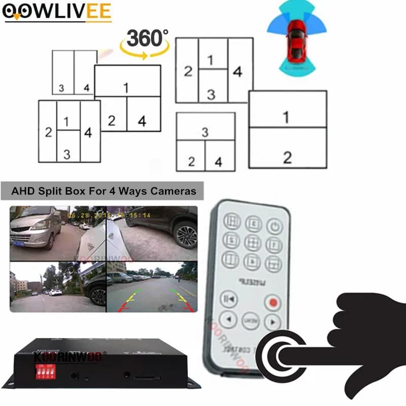 Dashcam auto recorder AHD 4 channels black split box for front side rear view camera Intelligent systems for vehicles Dvr automatic