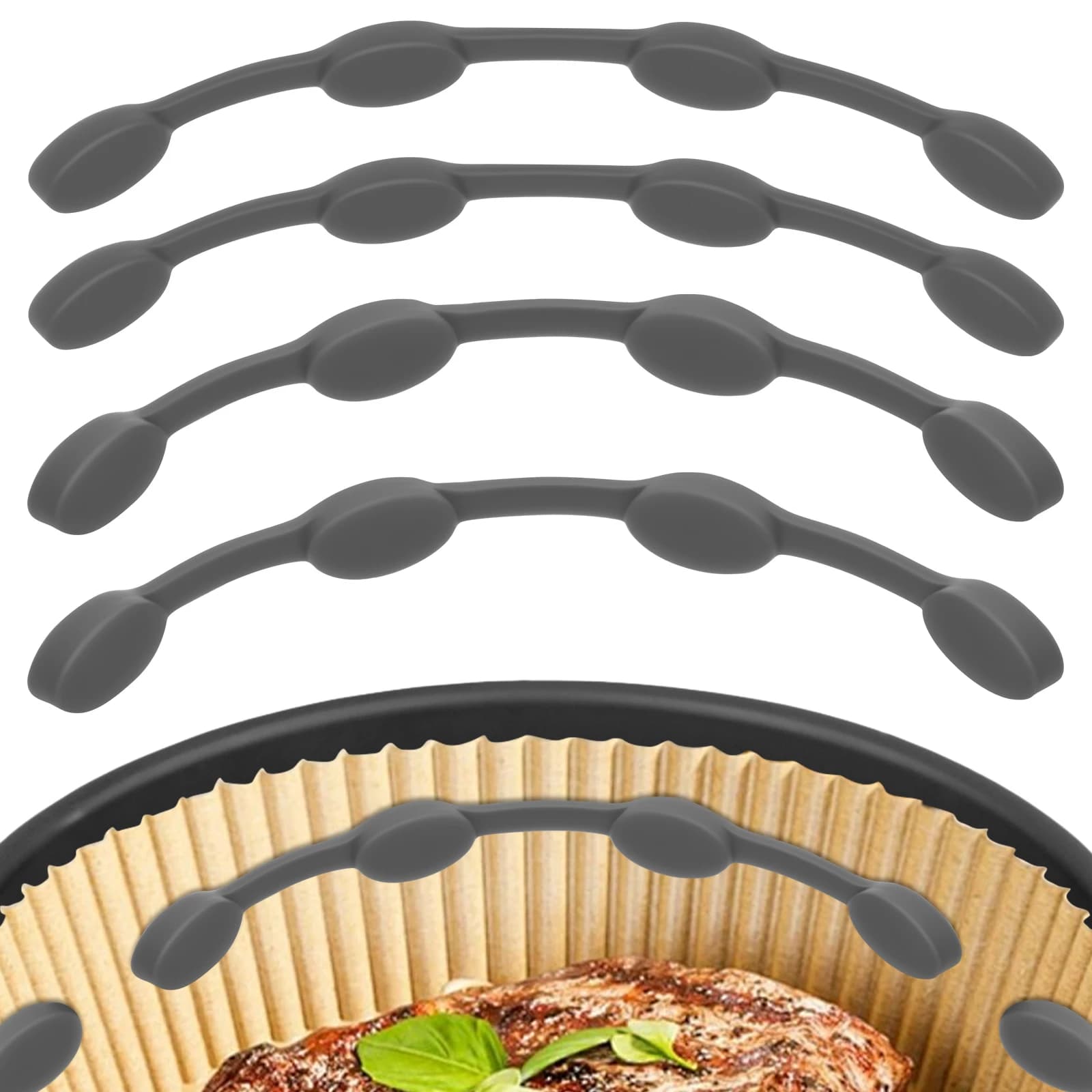 Dispositivo di fissaggio con fibbia magnetica per friggitrice ad aria in silicone da 4 pezzi, carta pergamena resistente al calore, fissaggio con fibbia magnetica, gadget da cucina