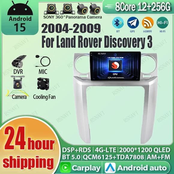 Android 15 Carplay Auto Qualcomm 2K QLED Schermo Lettore di autoradio per Land Rover Discovery 3 2004-2009 GPS Multimediale Wifi 4G BT
