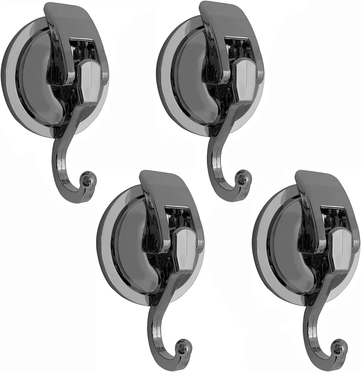 Ganci per Doccia a Ventosa Resistenti, Riutilizzabili Senza Fori per Bagno e Decorazioni, Grigio Argento, Confezione da 4