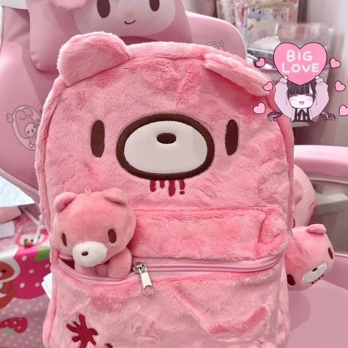 Zaino Orsetto Rosa Y2K in Peluche, Borsa Bambola Kawaii Spaventosa e Carina, Zaino Animale Imbottito Goth Punk, Regalo Streetwear Harajuku per Donne e Ragazze