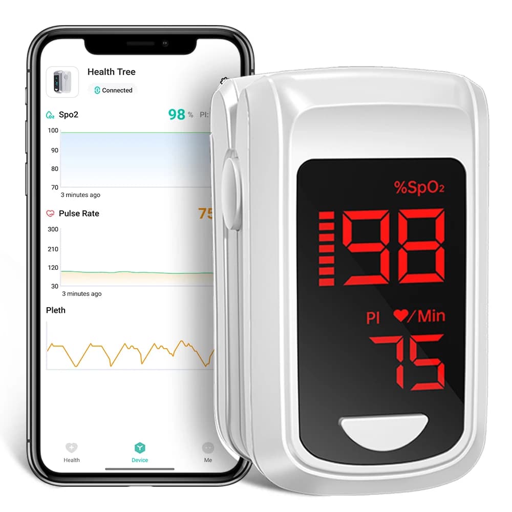 HealthTree Bluetooth finger Pulse Oximeter PR Oximeter Oxygen Saturation SpO2 PI Oximeter De De Dedo Pulsioximeter LED Oximeter