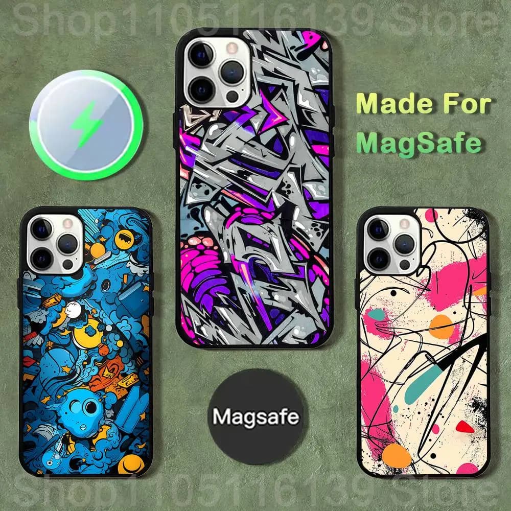 Custodia per telefono Graffiti Art Cool Thing per iPhone 17,16,15,14,13,12,11,Pro,Max,Plus,Mini,SE4,E Ricarica wireless magnetica Magsafe