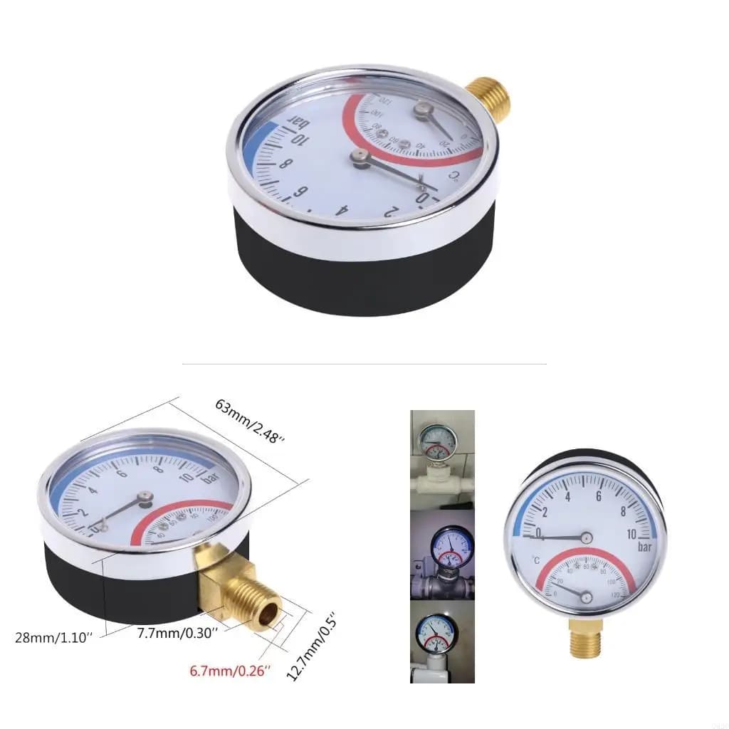 Termometro per monitoraggio della temperatura e manometro 2 in 1 G92C Gamma 0-10 Bar Precisione 0-120 ℃ Misuratore pressione