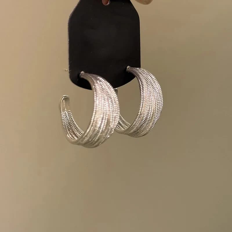 High-end Gold & Silver Multi-Ring Linear Earrings, Niche Stylish C-Shaped Stud Earrings, Light Luxury Versatile Jewelry for Women