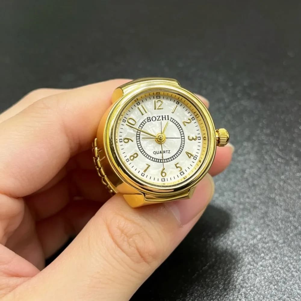 Orologio ad Anello Semplice per Uomo e Donna, Quadrante Rotondo Dorato e Argentato, Mini Orologi ad Anello al Quarzo