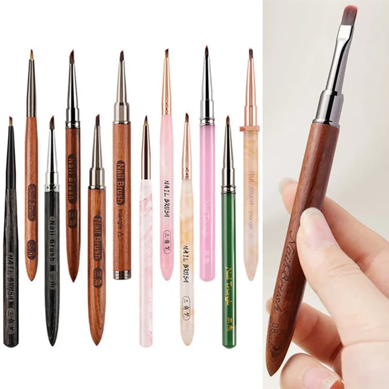 Set di 2 Pennelli per Nail Art, Pennello Triangolare a Petalo per Linee Sottili, Penna per Pittura Unghie, Pennelli per Gel UV Acrilico, Strumento per Manicure con Cristalli