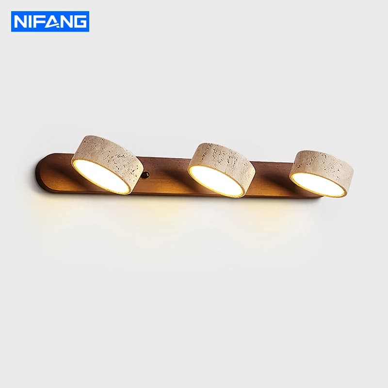 Lampade da parete in pietra travertino nordica Lampada da specchio girevole Lampada frontale per specchio cosmetico da bagno a LED circolare creativa su due lati