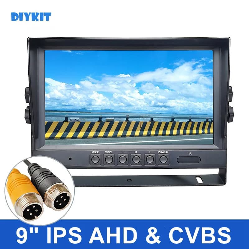 DIYKIT 9 pollici AHD IPS LCD HD Monitor vista posteriore Monitor per auto Supporto massimo 1080P AHD CVBS Telecamera per auto Ingresso video 4PIN