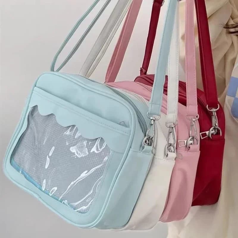 Borsa Ita Giapponese Harajuku da Donna in PU con Tasca Trasparente, Borsa a Tracolla JK per Uniforme Scolastica, Borsa a Mano