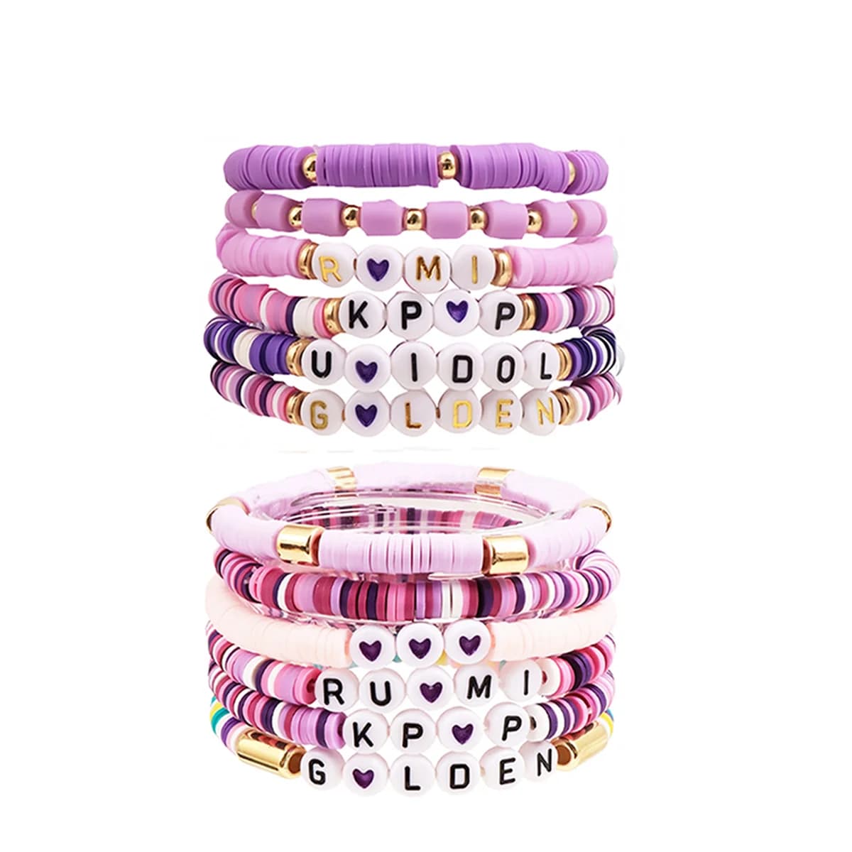 Hot Sale Demon Hunter Kpop Girl Group Handmade Beaded Colorful Polymer Clay Letter Bracelets, Minimalist Stretch Bracelets